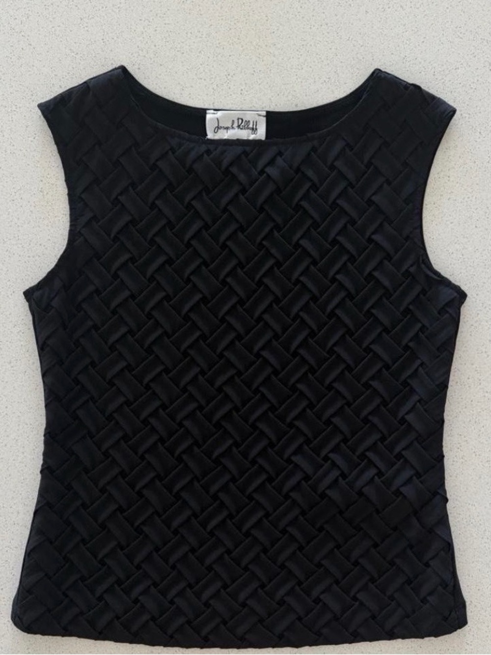 Joseph Ribkoff Black Woven-Textured Boatneck Tank
